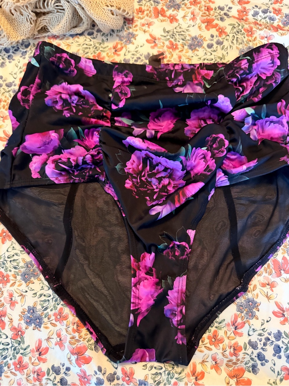 torrid Black High-Waist Floral Briefs with Purple Print